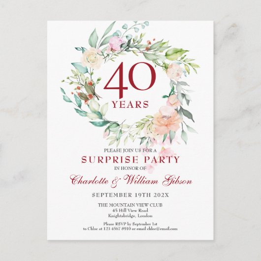 40e Jubileum Enterprise Party Rozen Garland Aankondigingskaart (Voorkant)