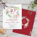 40e Jubileum Enterprise Party Rozen Garland Briefkaart<br><div class="desc">Deze botanische verrassingspartij met een delicate waterverf bloemkool,  die 40ste trouwdag-uitnodiging heeft,  kan gepersonaliseerd worden met je speciale informatie over de feestdag. Op de achterzijde staat een matchende bloemkool die de verjaardagsdata in elegante witte tekst op een rubyachtergrond definieert. Ontworpen door: Thisnotme©</div>