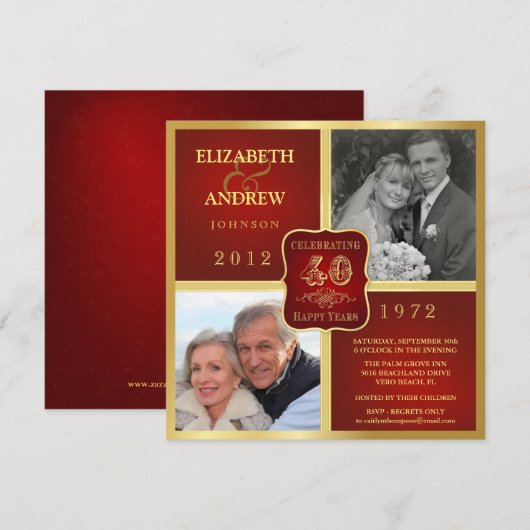 40e Jubileum Fancy 2 Foto nodigt uit Kaart (Voorkant / Achterkant)