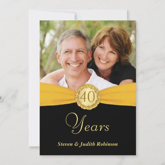 40e Jubileum - Faux Pocket Style met monogram Kaart (Voorkant)