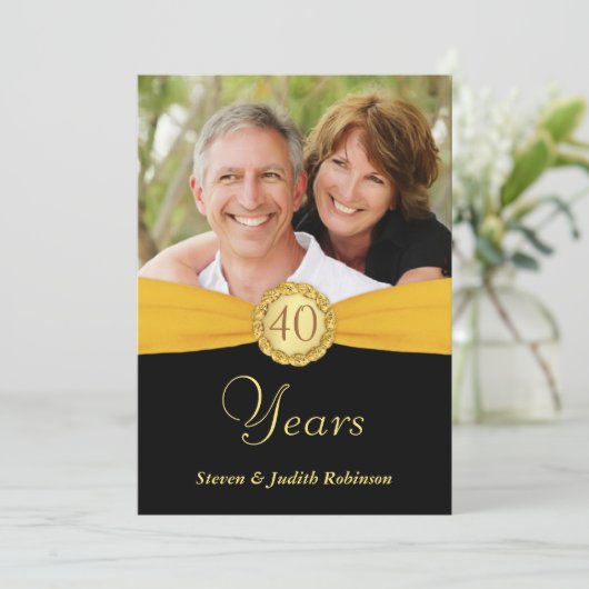 40e Jubileum - Faux Pocket Style met monogram Kaart (Staand voorkant)