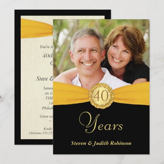 40e Jubileum - Faux Pocket Style met monogram Kaart (Voorkant / Achterkant)