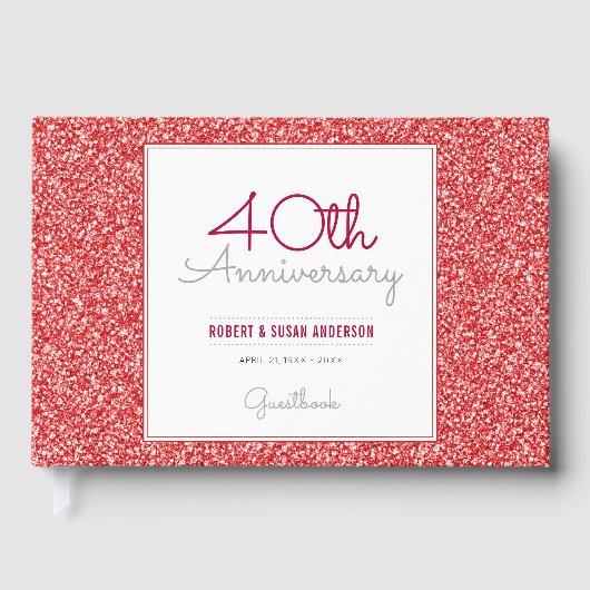 40e Jubileum Faux Red Glitter Gastenboek (Voorkant)