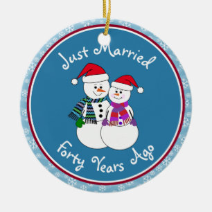 40e Jubileum Gift Fun Snow Paar Kerst Keramisch Ornament