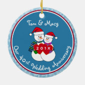 40e Jubileum Gift Fun Snow Paar Kerst Keramisch Ornament (Achterkant)