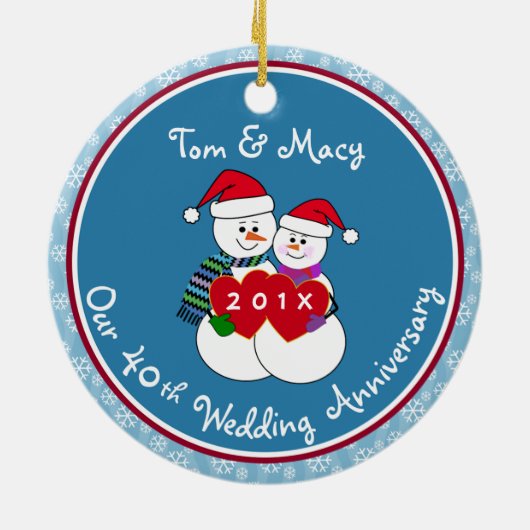 40e Jubileum Gift Fun Snow Paar Kerst Keramisch Ornament (Achterkant)