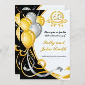 40e Jubileum Gold & Silver Birthday Kaart (Voorkant / Achterkant)