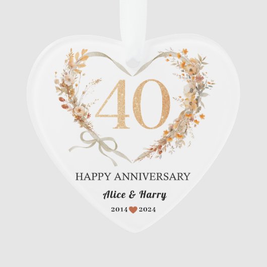 40e Jubileum 💕 Hartvormig Souvenir Keramisch Ornament (voorkant)