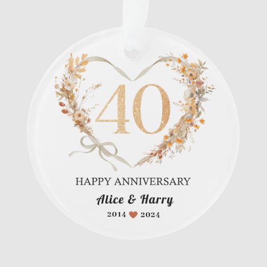 40e Jubileum 💕 Hartvormig Souvenir Keramisch Ornament (voorkant)