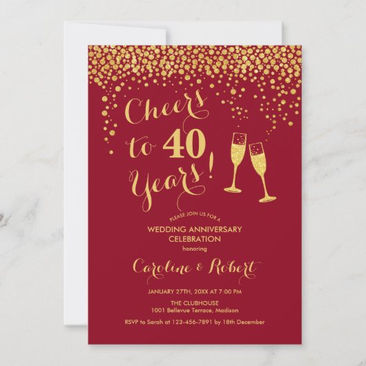 40e Jubileum - Kaas tot 40 jaar rood goud Kaart (Voorkant)