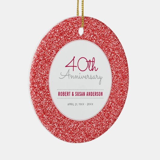 40e Jubileum Keepomwille Faux Red Glitter Keramisch Ornament (Rechts)