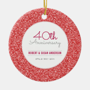 40e Jubileum Keepomwille Faux Red Glitter Keramisch Ornament