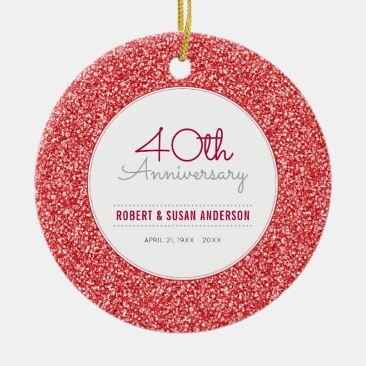 40e Jubileum Keepomwille Faux Red Glitter Keramisch Ornament (Voorkant)