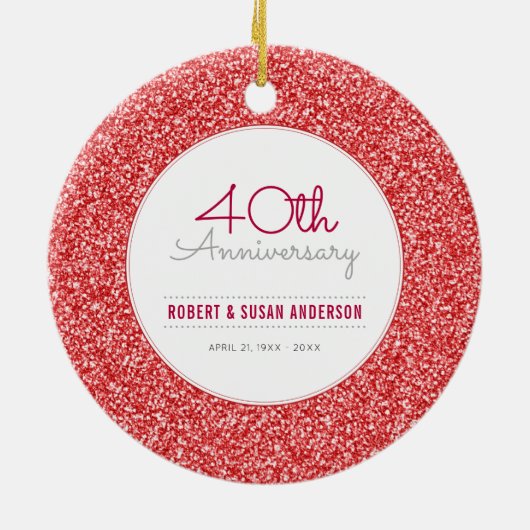 40e Jubileum Keepomwille Faux Red Glitter Keramisch Ornament (Achterkant)