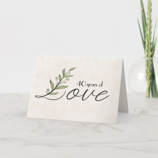 40e Jubileum Love Font met Leaves Kaart (Voorkant)