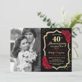 40e Jubileum met foto - Red Roses Gold Black Kaart (Staand voorkant)