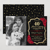 40e Jubileum met foto - Red Roses Gold Black Kaart (Voorkant / Achterkant)