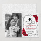 40e Jubileum met foto - Ruby Red Silver Kaart (Voorkant / Achterkant)
