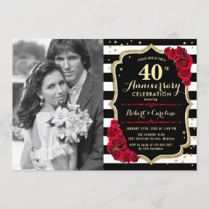 40e Jubileum met foto's - Gold Black Red Kaart