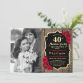 40e Jubileum met foto's - Hout en rode rozen Kaart (Staand voorkant)