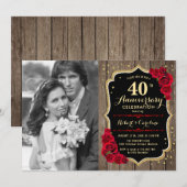 40e Jubileum met foto's - Hout en rode rozen Kaart (Voorkant / Achterkant)