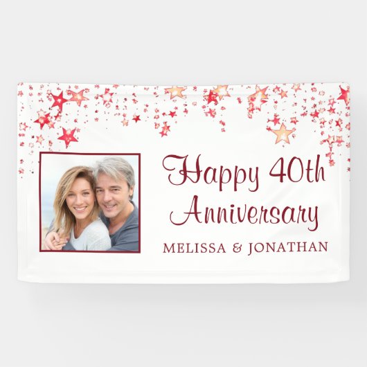40e Jubileum Modern Ruby Red Stars Foto Spandoek (Horizontaal)