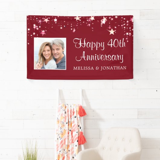 40e Jubileum Modern Ruby Red Stars Foto Spandoek (Insitu)