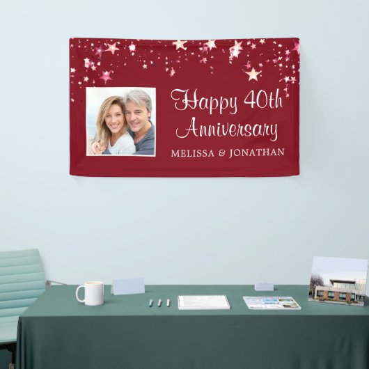 40e Jubileum Modern Ruby Red Stars Foto Spandoek (Beurs)