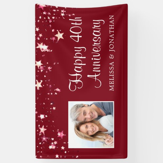 40e Jubileum Modern Ruby Red Stars Foto Spandoek (Verticaal)