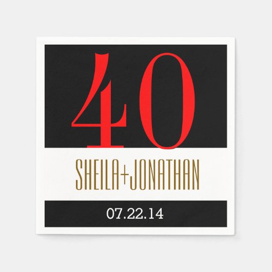 40e Jubileum Modern Zwart Rood Goud V02 Servet (Voorkant)