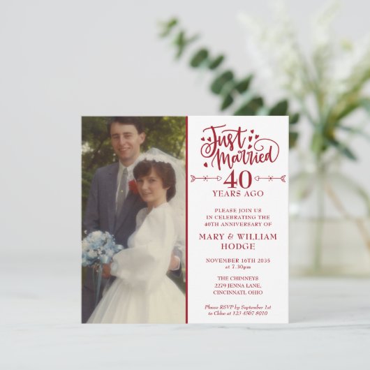 40e Jubileum net getrouwd bruiloft fotoplein Kaart (Staand voorkant)