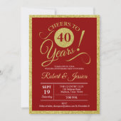 40e Jubileum Partij - Ruby Red Gold Invitation Kaart (Voorkant)