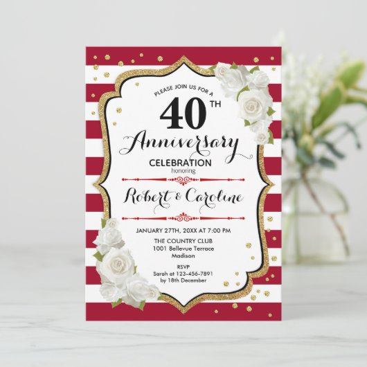 40e Jubileum Partij - Ruby Red Gold White Kaart (Staand voorkant)