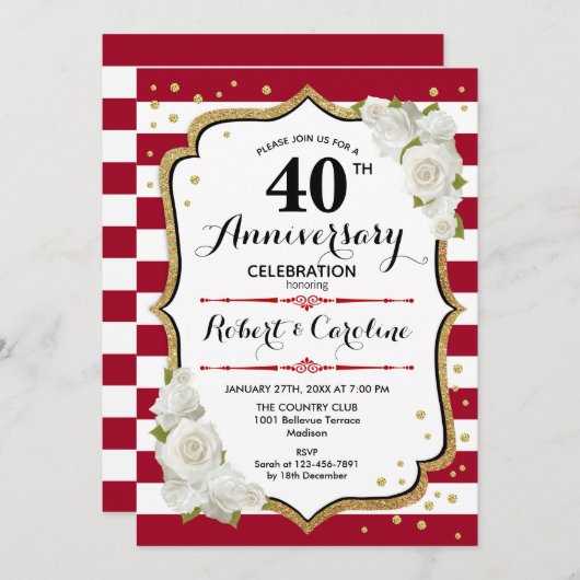 40e Jubileum Partij - Ruby Red Gold White Kaart (Voorkant / Achterkant)