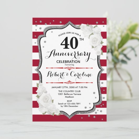 40e Jubileum Partij - Ruby Red White Silver Kaart (Staand voorkant)