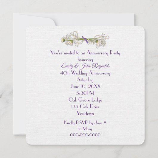 40e Jubileum Party Lavendel krans Kaart (Achterkant)