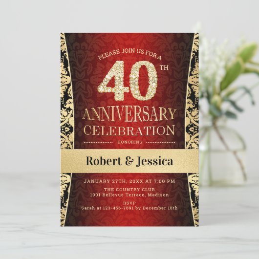40e Jubileum Party - Ruby Red Gold Zwart Kaart (Staand voorkant)