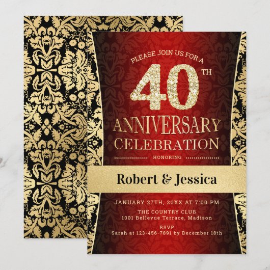 40e Jubileum Party - Ruby Red Gold Zwart Kaart (Voorkant / Achterkant)