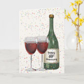 40e Jubileum Party wijnfles en twee glazen Kaart (Gele Bloem)