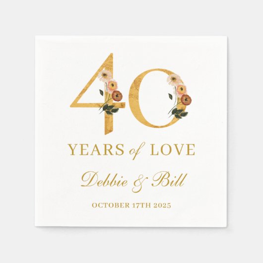 40e Jubileum Party Wildflower 40 jaar liefde Servet (Voorkant)