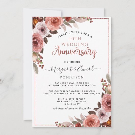 40e Jubileum Red Ruby, Roos Gold Blush Floral Kaart (Voorkant)