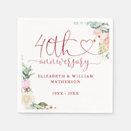 40e jubileum Robijn Hart Rozen Bloemen Servet