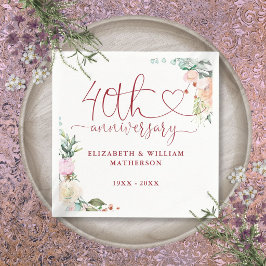 40e jubileum Robijn Hart Rozen Bloemen Servet