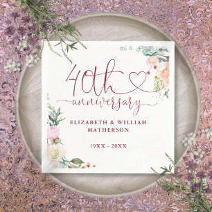 40e jubileum Robijn Hart Rozen Bloemen Servet