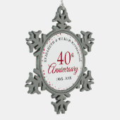 40e jubileum Robijnen Harten Tin Sneeuwvlok Ornament (Links)