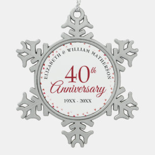 40e jubileum Robijnen Harten Tin Sneeuwvlok Ornament