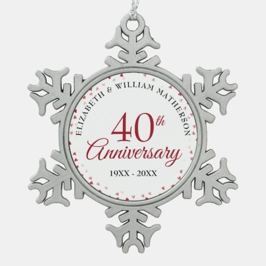 40e jubileum Robijnen Harten Tin Sneeuwvlok Ornament (Voorkant)