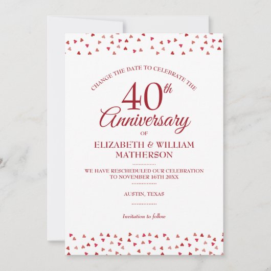 40e jubileum Robijnen Harten Wijzig de Datum Kaart (Voorkant)
