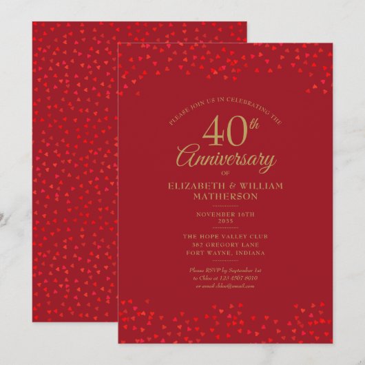 40e jubileum Robijnliefdeshartenconfetti Kaart (Voorkant / Achterkant)