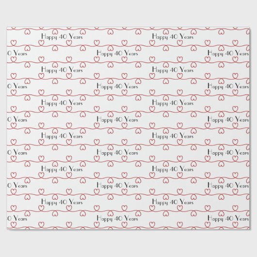 40e Jubileum rode harten Cadeaupapier (Vlak)